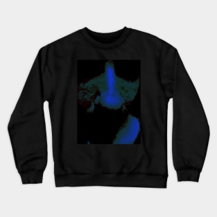 Portrait, digital collage and special processing. Close up to face, nose. Weird and dark. Green, blue reflexes. Crewneck Sweatshirt